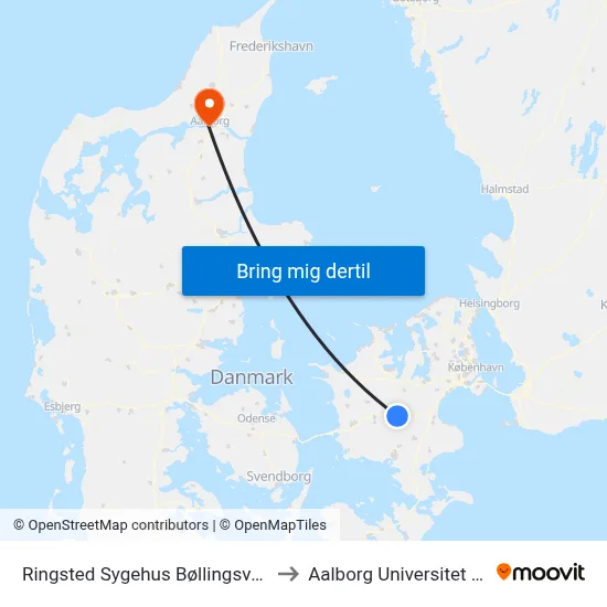 Ringsted Sygehus Bøllingsvej (Teglovnsvej) to Aalborg Universitet Strandvejen map