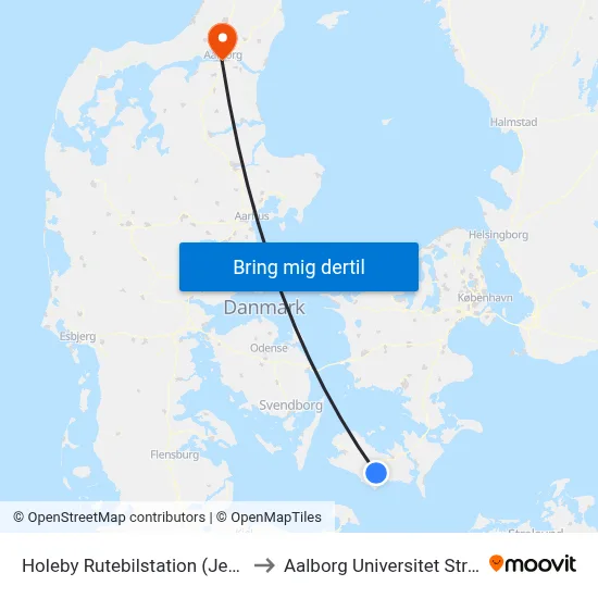 Holeby Rutebilstation (Jernbanevej) to Aalborg Universitet Strandvejen map