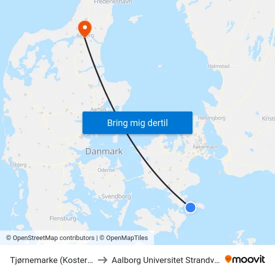 Tjørnemarke (Kostervej) to Aalborg Universitet Strandvejen map