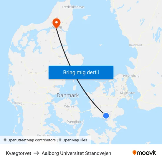 Kvægtorvet to Aalborg Universitet Strandvejen map