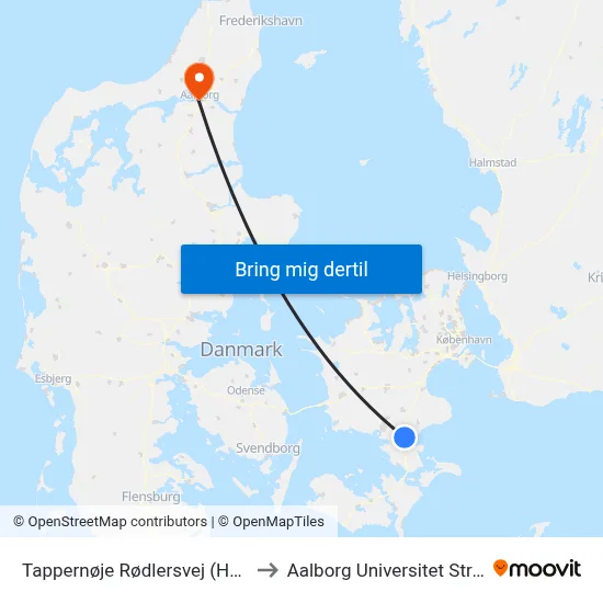 Tappernøje Rødlersvej (Hovedvejen) to Aalborg Universitet Strandvejen map