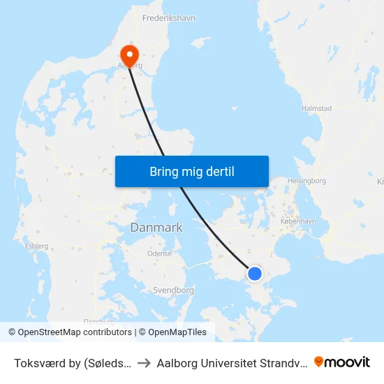 Toksværd by (Søledsvej) to Aalborg Universitet Strandvejen map