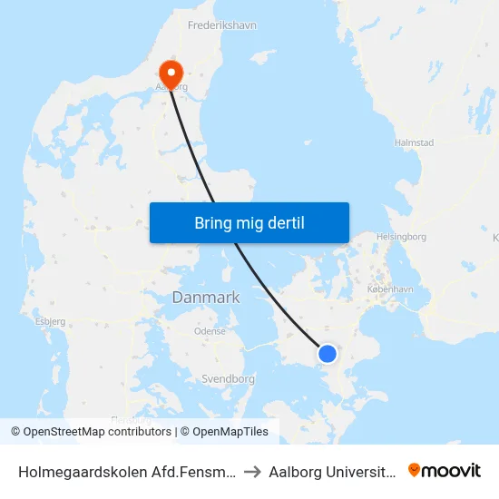 Holmegaardskolen Afd.Fensmark (Holmegaardsvej) to Aalborg Universitet Strandvejen map
