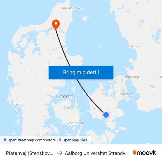 Platanvej (Stenskovvej) to Aalborg Universitet Strandvejen map