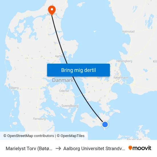 Marielyst Torv (Bøtøvej) to Aalborg Universitet Strandvejen map