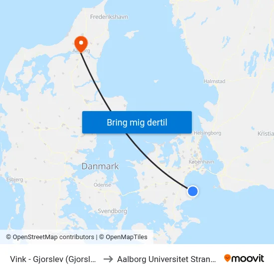 Vink - Gjorslev (Gjorslevvej) to Aalborg Universitet Strandvejen map