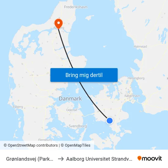 Grønlandsvej (Parkvej) to Aalborg Universitet Strandvejen map