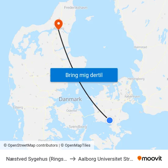 Næstved Sygehus (Ringstedgade) to Aalborg Universitet Strandvejen map