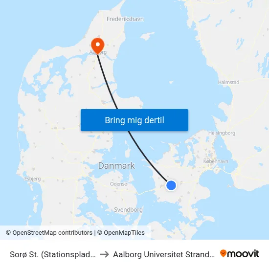 Sorø St. (Stationspladsen) to Aalborg Universitet Strandvejen map