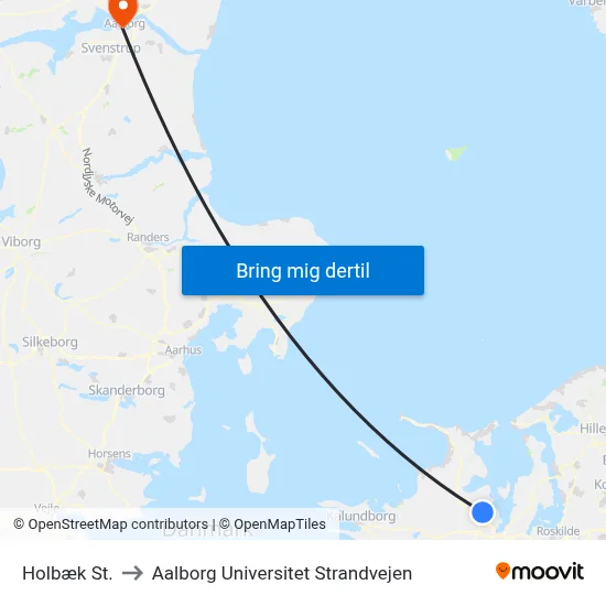 Holbæk St. to Aalborg Universitet Strandvejen map