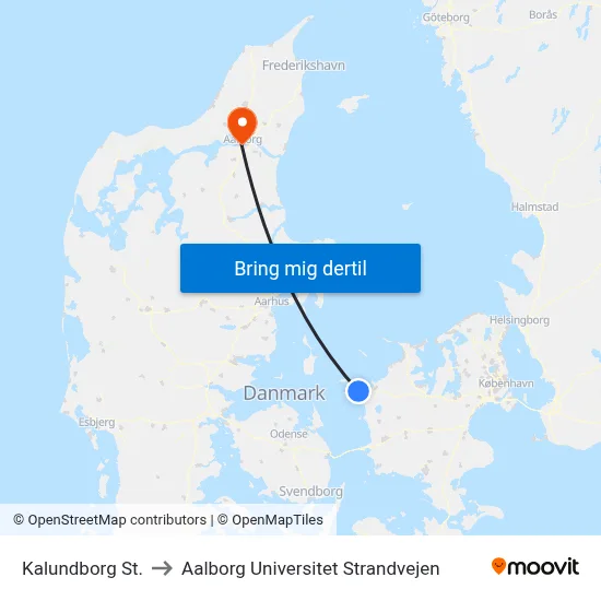 Kalundborg St. to Aalborg Universitet Strandvejen map