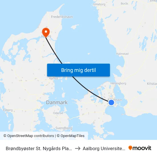 Brøndbyøster St. Nygårds Plads (Nygårds Plads) to Aalborg Universitet Strandvejen map