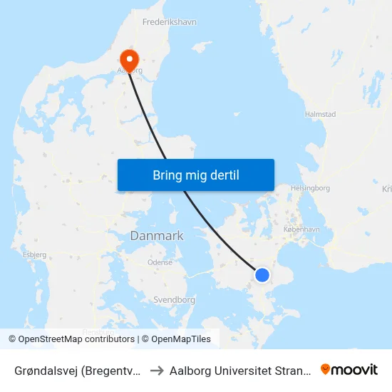 Grøndalsvej (Bregentvedvej) to Aalborg Universitet Strandvejen map