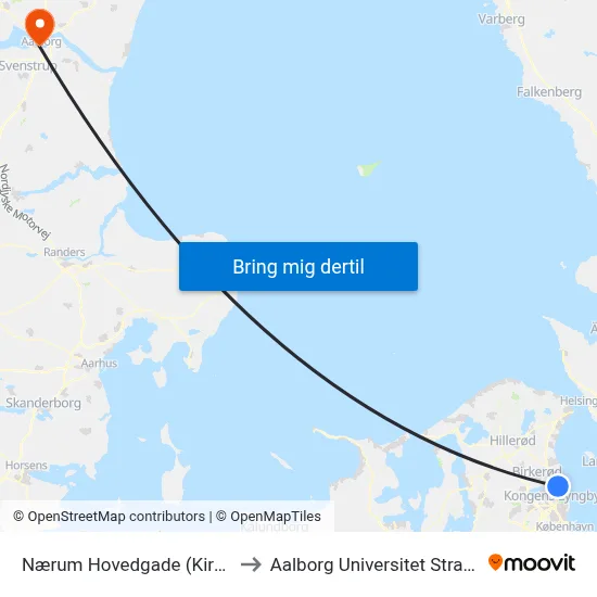 Nærum Hovedgade (Kirkeåsen) to Aalborg Universitet Strandvejen map