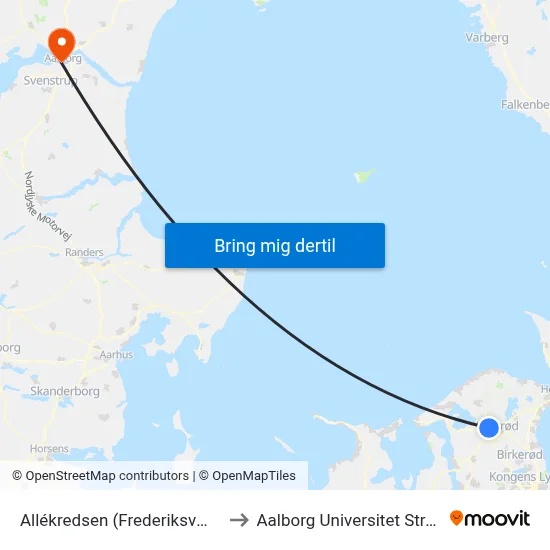 Allékredsen (Frederiksværksgade) to Aalborg Universitet Strandvejen map