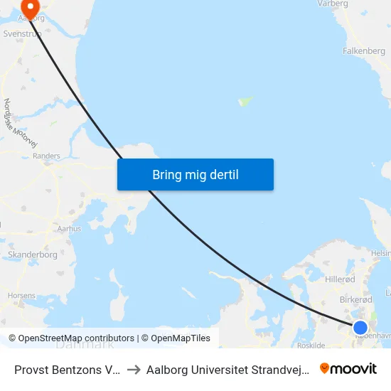 Provst Bentzons Vej to Aalborg Universitet Strandvejen map