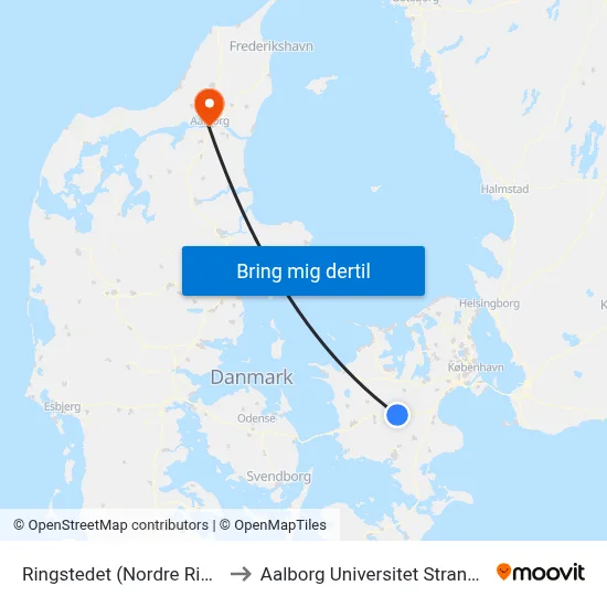 Ringstedet (Nordre Ringvej) to Aalborg Universitet Strandvejen map