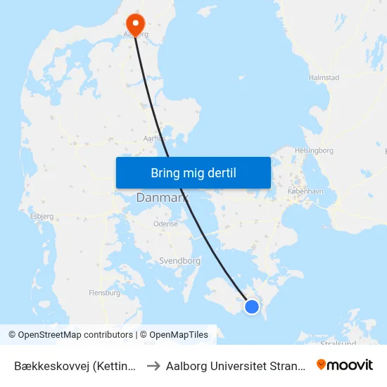 Bækkeskovvej (Kettingevej) to Aalborg Universitet Strandvejen map