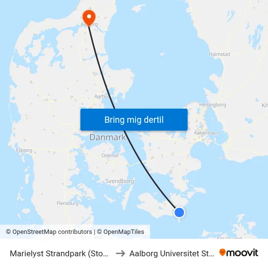 Marielyst Strandpark (Stovby Ringvej) to Aalborg Universitet Strandvejen map