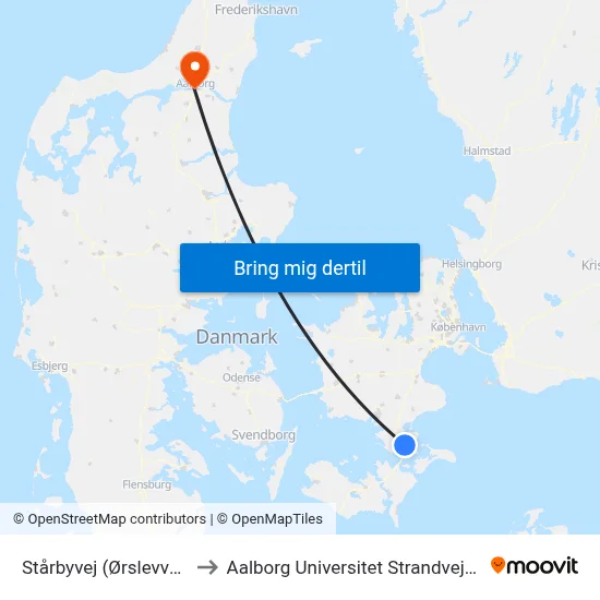 Stårbyvej (Ørslevvej) to Aalborg Universitet Strandvejen map