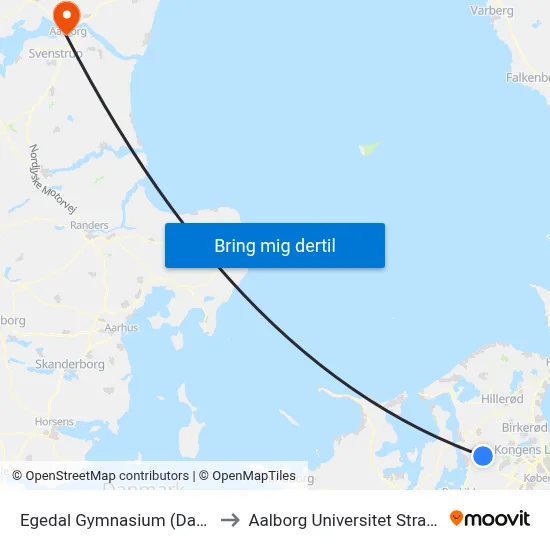 Egedal Gymnasium (Dam Agre) to Aalborg Universitet Strandvejen map