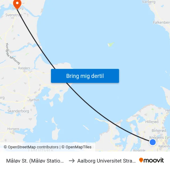 Måløv St. (Måløv Stationsplads) to Aalborg Universitet Strandvejen map