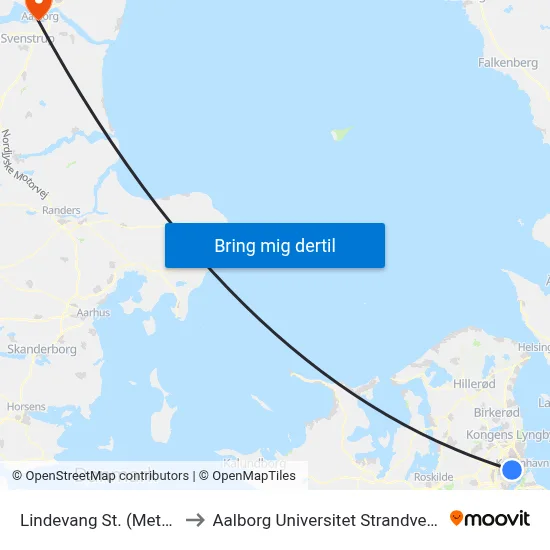 Lindevang St. (Metro) to Aalborg Universitet Strandvejen map