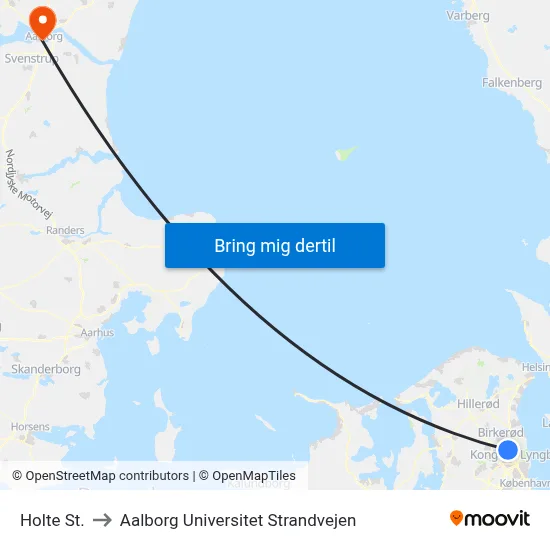 Holte St. to Aalborg Universitet Strandvejen map
