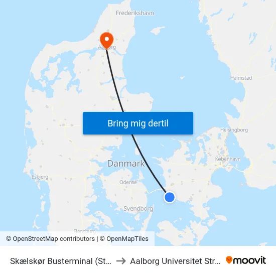 Skælskør Busterminal (Stationsvej) to Aalborg Universitet Strandvejen map