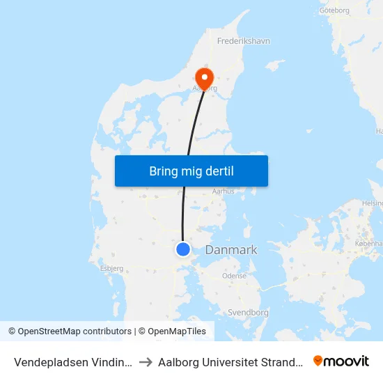 Vendepladsen Vindingvej to Aalborg Universitet Strandvejen map