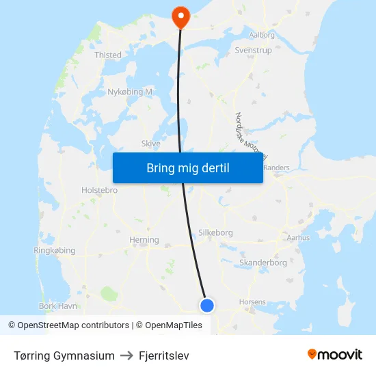 Tørring Gymnasium to Fjerritslev map