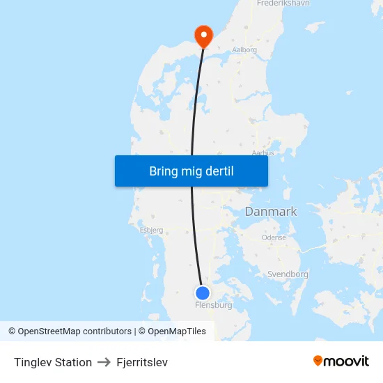 Tinglev Station to Fjerritslev map
