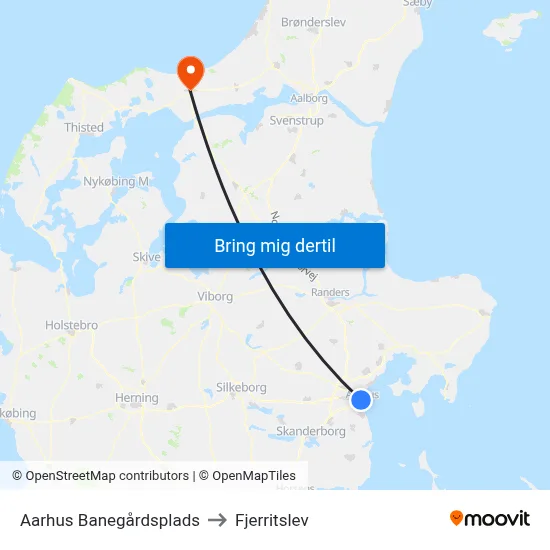 Aarhus Banegårdsplads to Fjerritslev map