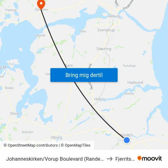 Johanneskirken/Vorup Boulevard (Randers Kom) to Fjerritslev map