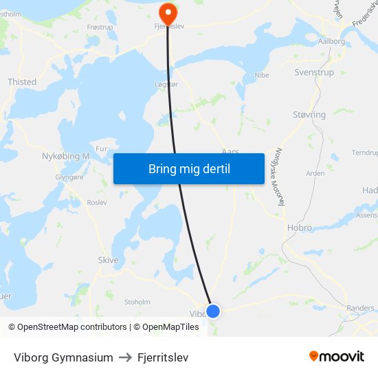Viborg Gymnasium to Fjerritslev map