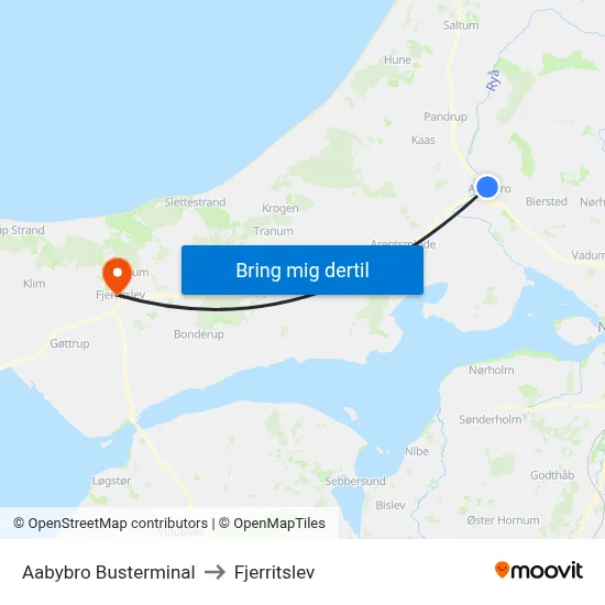 Aabybro Busterminal to Fjerritslev map