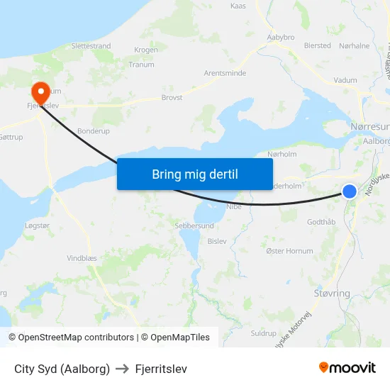 City Syd (Aalborg) to Fjerritslev map