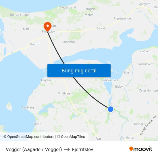 Vegger (Aagade / Vegger) to Fjerritslev map