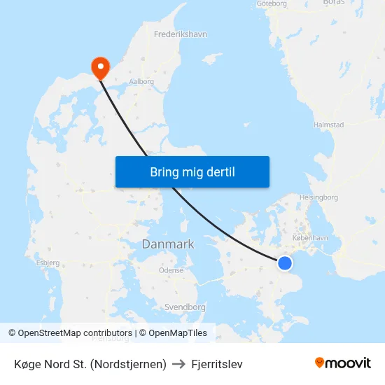 Køge Nord St. (Nordstjernen) to Fjerritslev map