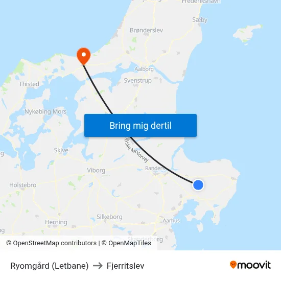 Ryomgård (Letbane) to Fjerritslev map