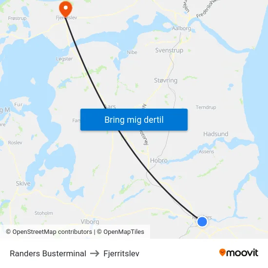 Randers Busterminal to Fjerritslev map
