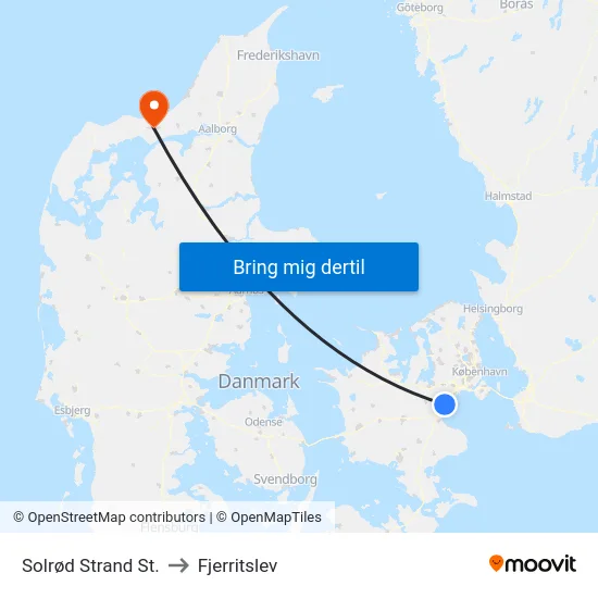 Solrød Strand St. to Fjerritslev map