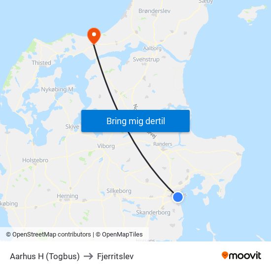 Aarhus H (Togbus) to Fjerritslev map