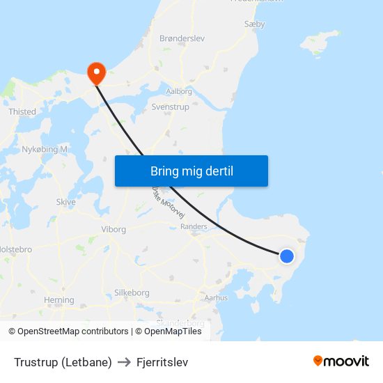 Trustrup (Letbane) to Fjerritslev map