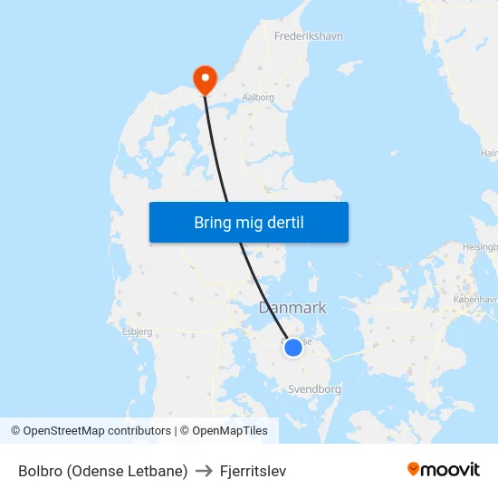Bolbro (Odense Letbane) to Fjerritslev map