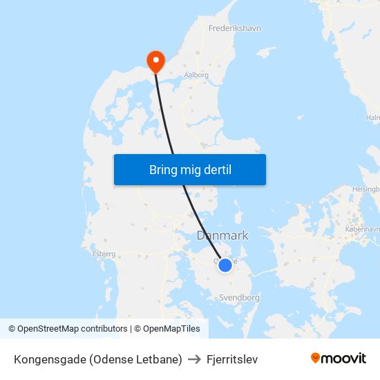 Kongensgade (Odense Letbane) to Fjerritslev map