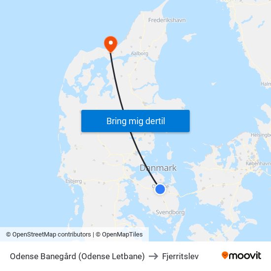 Odense Banegård (Odense Letbane) to Fjerritslev map