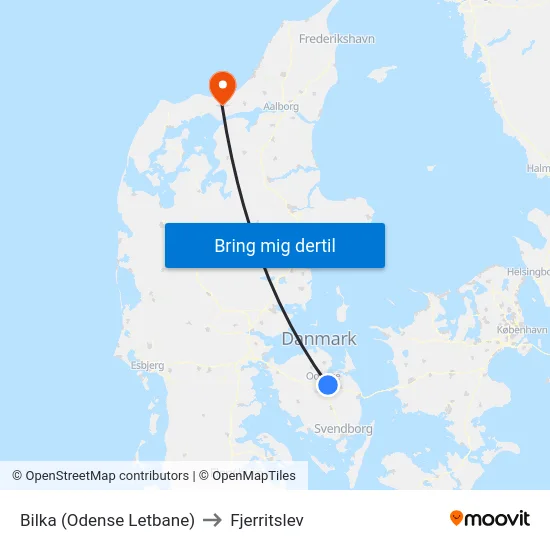 Bilka (Odense Letbane) to Fjerritslev map