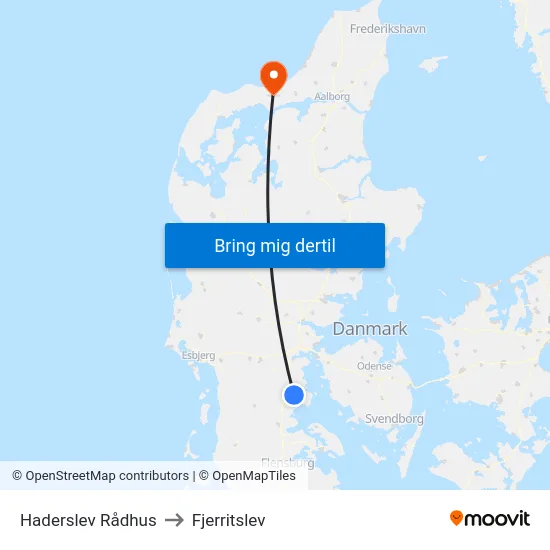 Haderslev Rådhus to Fjerritslev map