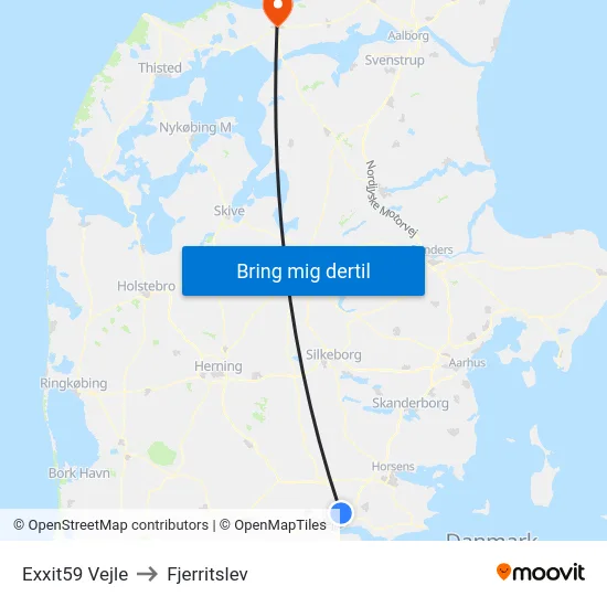 Exxit59 Vejle to Fjerritslev map